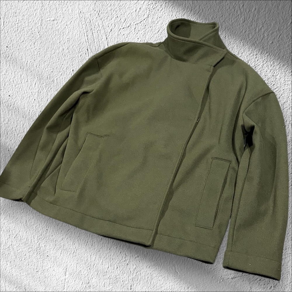 Banana Republic Melton Moto Jacket Camo‎ Green Women’s M Oversized Funnel Neck - Picture 7 of 11